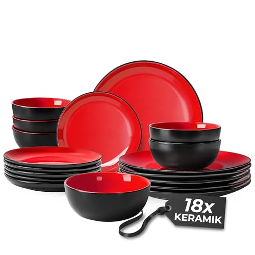 MIAMIO Geschirrset 6 Personen/Steingut Geschirr Set 18-teilig,...