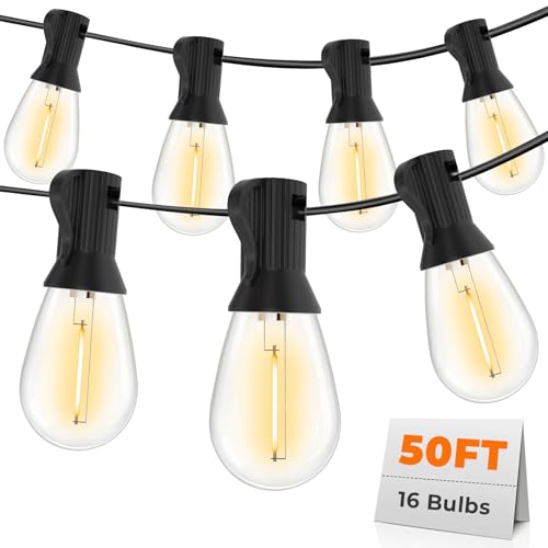 GvvooHome 50FT LED Outdoor String Lights with 16 Shatterproof Waterproof Replaceable Bulbs(1 Spare...