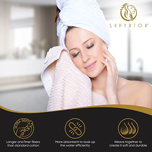 Superior Egyptian Cotton 6 Piece Bath Towel Set, Two Face Towels, Two Hand Towels, Two Bath Towels, Ideal For Bathroom, Kitchen, Or Beach, Basics, Quick Dry, Jacquard And Solid, Ivory #TOP4