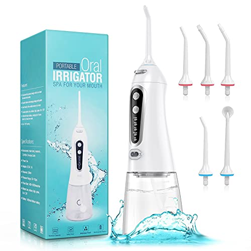 BOYONE Water Flosser Professional Cordless Dental Oral Irrigator 300ML Portable Flosser IPX8 Waterproof 5 Modes 6 Nozzles for Oral Care of Braces and Bridges Home Travel Waterproof Teeth Cleaner