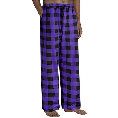Mens Plaid Pajamas Pants Baggy Comfy Sleep Lounge Pants Soft Stretch Pajamas Bottoms 2025 Fashion Cotton Sleepwear
