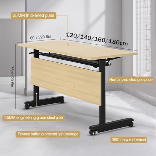 Modern Folding Conference Room Table with Silent Wheels Long Rolling Meeting Table for Office and Classroom