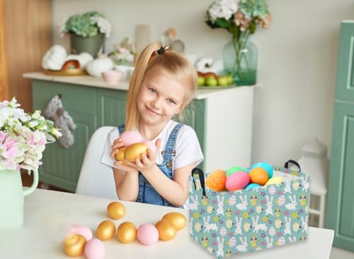 Image of Sanjiaofeng Rectangular Easter Basket Eggs Storage Bins,Cute Storage Basket with Handles.Clothers,Books,Kid's Gifts Bins. (Bule eggs)