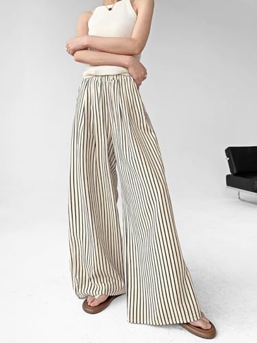 Women Y2K Striped Cargo Pants High Waist Elastic Wide Leg Baggy Trousers Trendy Streetwear for Teens Parachute Casual4