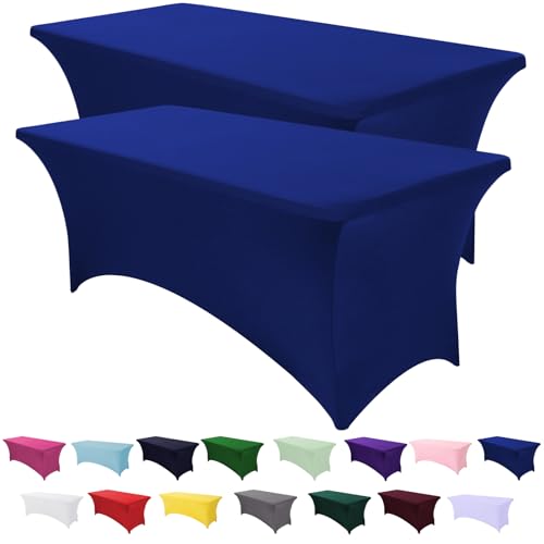 Image of SEPARO Spandex Table Cover 2 Pack 8Ft Royal Blue Fitted Tablecloths,Washable Wrinkle Resistant Stretch Table Cloth Rectangle for Party Hosting Supplies,Wedding Decorations,Vendor Display,Banquet