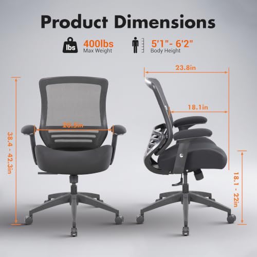 Image of BOLISS 400lbs Ergonomic Office Chair Soft Thick Seat with Mesh Back (Black) | Wide Cushion, Computer Desk Chair, Tilt Lock, Height Adjustable Arms and Lumbar Support Reduce Back Pain
