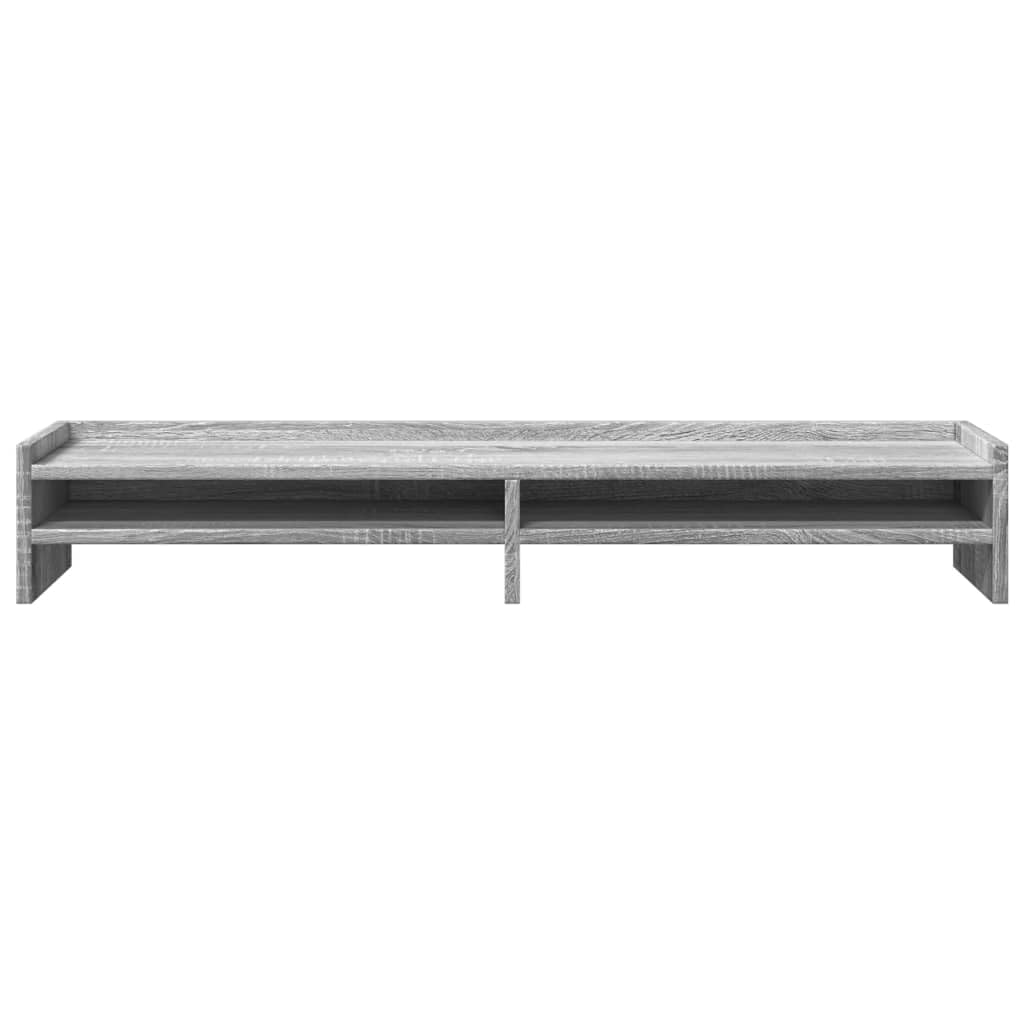 Supporto per monitor grigio Sonoma in legno 100 x 24 x 16 cm, per due monitor, 4 scomparti, portata 25 kg, supporto da scrivania per home office, ufficio e gaming