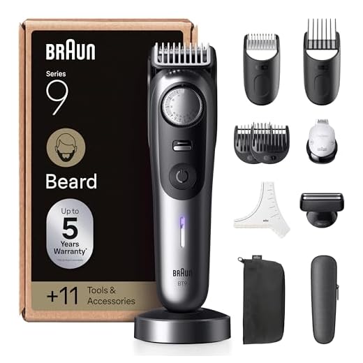 Braun Tondeuse À Barbe Series 9, + 11 Outils De Barbier, Mode PowerBoost, Lame ProBlade, 180 Min D'autonomie, Dégradé, 52 Longueurs, Molette De Précision Et Verrouillage, Étanche, BT9545, Chrome