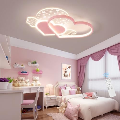 YZSJ Plafonnier Lumière Plafond LED Enfant Cœur Dimmable - Plafonnier Moderne Avec Télécommande Pour Chambre De Fille/Garçon, Lustre Acrylique & Aluminium...