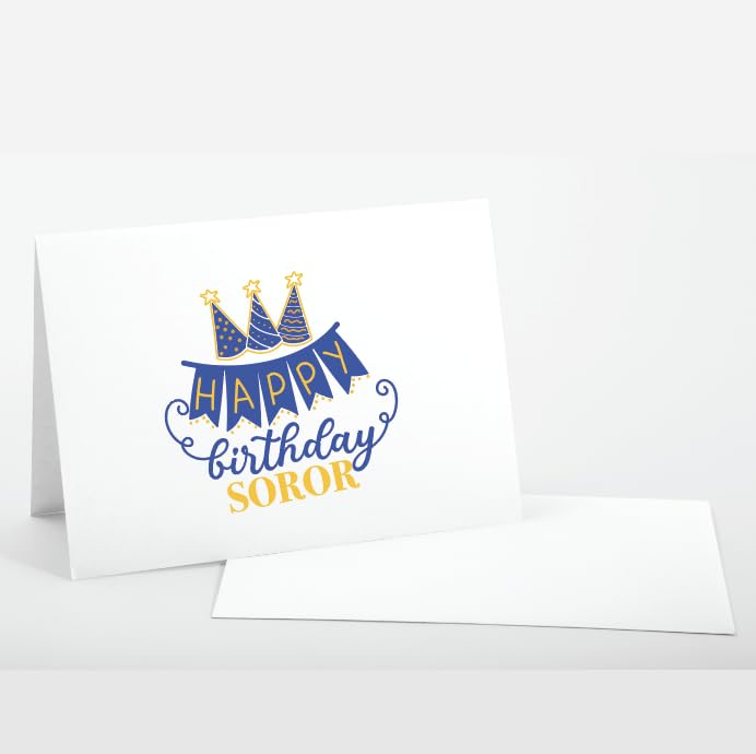 Image of Custom Made Love Birthday Sorority FOLDED Note Card Set, Birthday Women Stationary Notecard Set, Stationery For Sorority Women, Assorted Designs (Blue + Yellow)