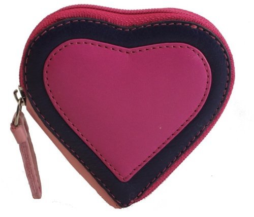 Visconti Capri RB59 Multi Colored Heart Shaped Ladies/Girls Leather Coin Purse Key Wallet With Key Chain (Berry)