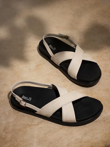 Image of Inc.5 Womens Cream Solid Open Toe Casual Flat Sandals Heeled