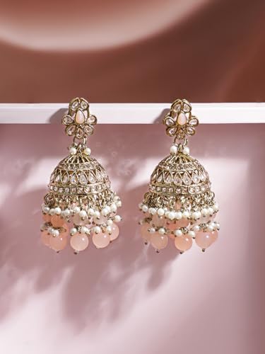 Image of Rubans Jhumka Earrings Kundan and Pearl Traditional Festive Jewellery Gift for Women & Girls
