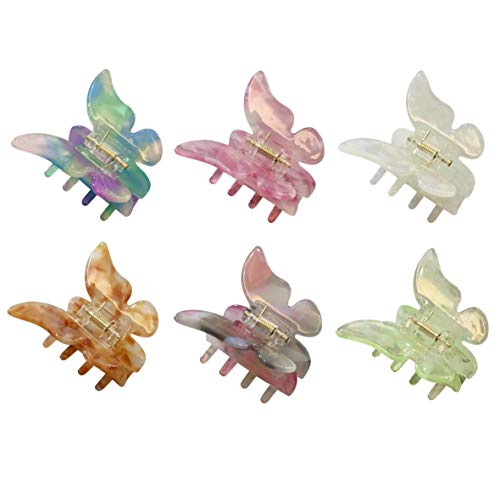 EBLLPA 6 Pieces 2 Inch Fairy Butterfly HairClaw Clips  Barrettes for Women and Girls Fluorescence Bling Hair Accessories Strong Hold Thin Thick Hair Hairpin Clip Gradient Tie-Dye Colored Styling