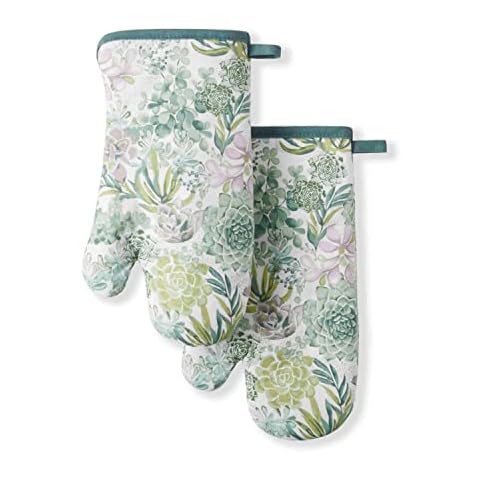 Martha Stewart Succulents Oven Mitt 2-Pack Set, Green, 7"x13" Cover