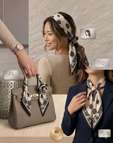 Image of Silk Like Head Scarf for Women Stylish Bandanas for Women Vintage Hair Scarf Wrap and Sleeping, Boho Floral Print Square Bandana Gift