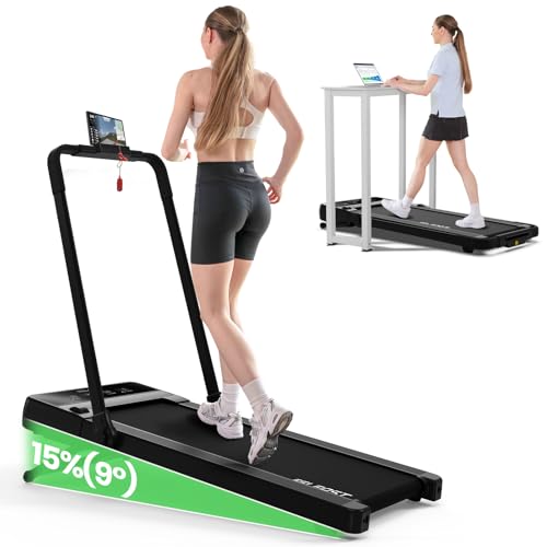 Image of FelFast Walking Pad Treadmill with 15% 9 8 Level Auto Incline, 2-in-1 Under Desk Foldable w /Remote Control, 12 HIIT Mode, 265 Lbs Max, 7.6 MPH Max, Portable Mini Treadmill for Office Home
