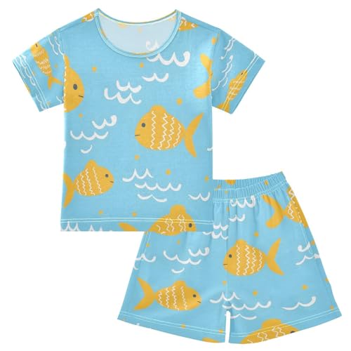 senya Short Sleeve Pajamas Sets Summer Cotton Sleepwear Yellow Fish White Swave