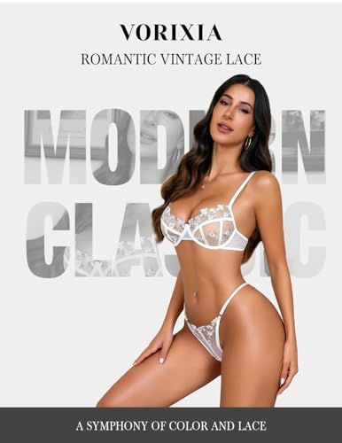 Image of Lingerie Sexy Bra and Panty Set for Women See Through Sheer Underwear Cute Exotic Floral Embroidery Babydoll Set