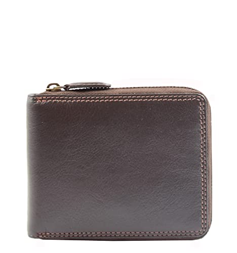 Portefeuille rond en cuir véritable Hol414 marron de haute qualité