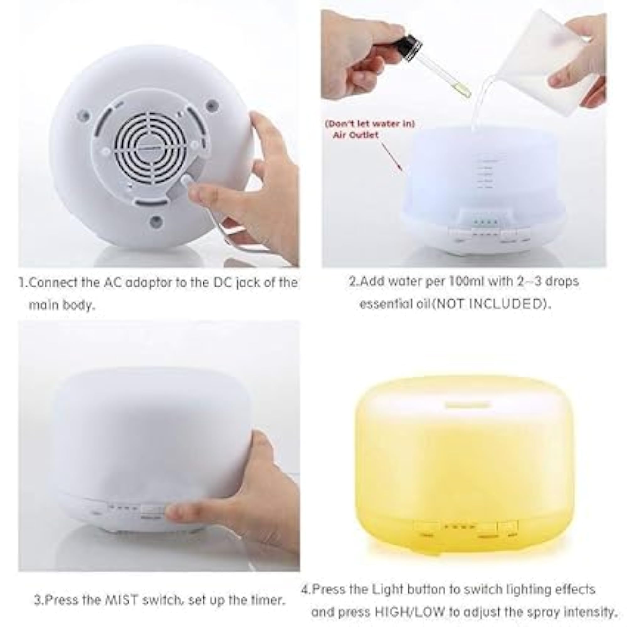 GNOLY 500ML Ultrasonic Mist Humidifier & Aroma Diffuser