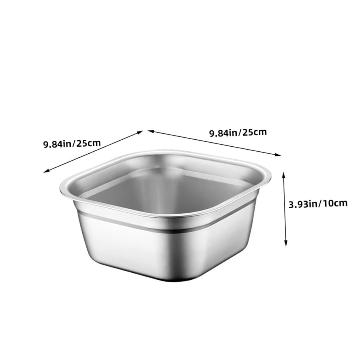 COLLBATH Big Salad Bowl Stainless Steel Square Basin Large Mixing Bowl for Buffet Vegetable Washing Soup Serving Metal Soup Basin