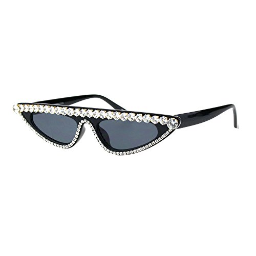 Womens Large Rhinestone Bling Flat Top Narrow Cat Eye Goth Sunglasses2