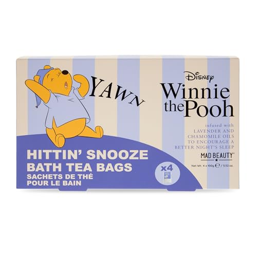 Disney Winnie the Pooh Bath Tea Bags | 4 Pack | Drop-in Bath Soak Sachets | Chamomile & Lavender | Calming Bath Gift | Mad Beauty | Calming Bath Soak | Self-Care Gift