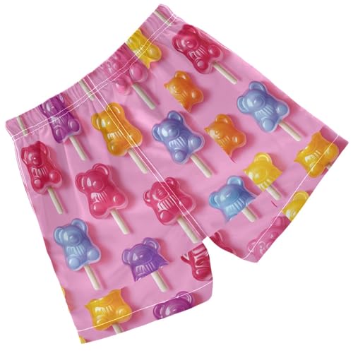 Pigsaly Boys' Swim Board Shorts Gummy Jelly Candy Bears Colorful Lollipops Boy's Swim Trunks Kids Swimwear S2