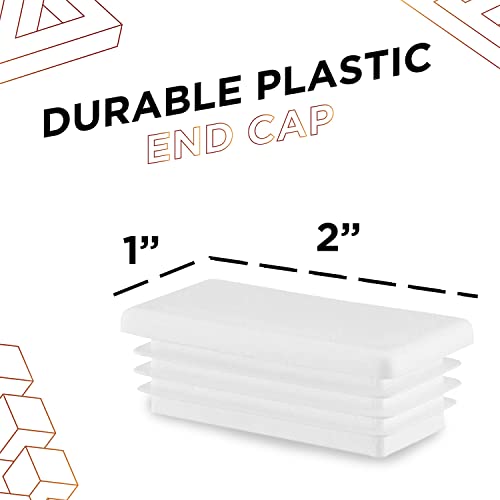 Image of Prescott Plastics 1 x 2 Inch Rectangle Plastic Plug White Inserts (10 Pack), White End Cap for Metal Tubing, Fence, Glide Insert for Pipe Post, Chairs and Furniture - Chair Glide