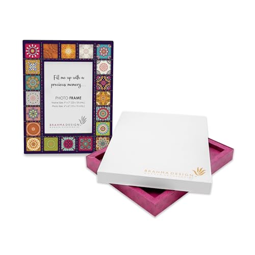 Image of Photo Frame with Gift Box | Size: 9 inch x 7 inch (Photo 4 inch x 6 inch) | Multi Mandala | Aesthetic Decorative Photo Frame for Wall Mount and Tabletop