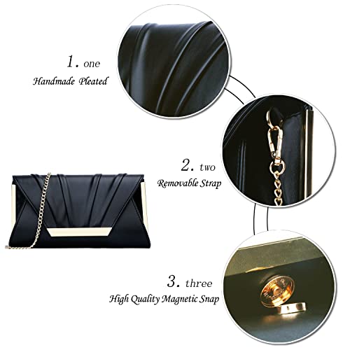 Kkxiu Charming Pleated Satin Clutch Evening Purse And Handbag For Women Leather Crossbody Wedding Party Bridal Bag (Black) #TOP3