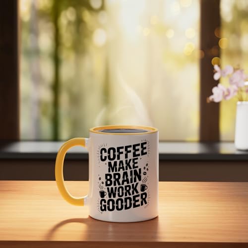 Taza de cerámica amarilla y blanca de 11 onzas miniatura 3