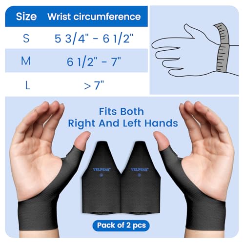 Image of VELPEAU Thumb and Wrist Compression Sleeve for Tendonitis (Pack of 2), Seamless Technology, Gloves Wraps for Arthritis Pain Relief for Women & Men, Splint Liner, Fits Both Hands (Black, Long Version, S)