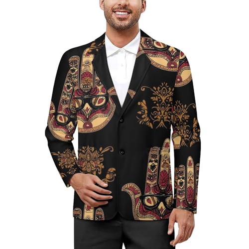 Ornate Amulet Hamsa Hand of Fatima Mens Blazer Lightweight Sport Coat Two Button Suit Jackets