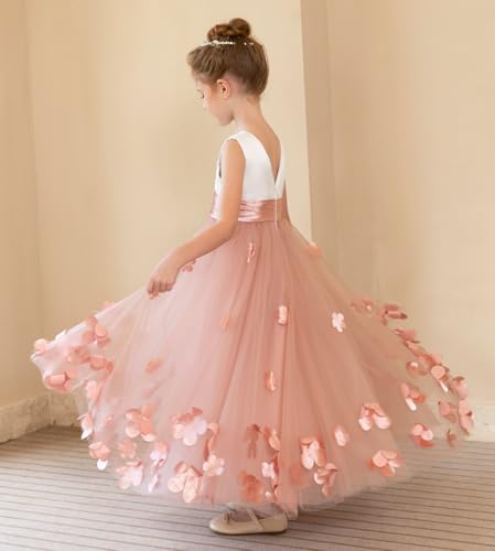 JISISANG 3D Floral Flower Girls Satin Tulle Princess Pageant Dresses for Wedding Formal Holiday Photo Shoot2