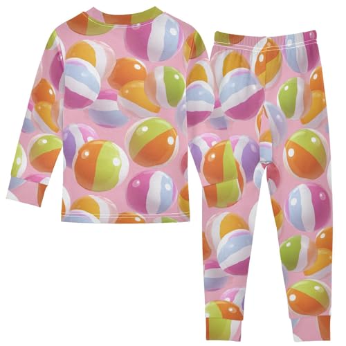 Pajama Sets Long Sleeve Colorful Beach Balls Pattern Soft Comfy Sleepwear 2 Piece PJS 3-8T3