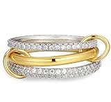 Eioi & Lmnm Gold Rings for Women Non Tarnish, 18K Gold Plated Interlocked Stackable Rings, Trendy Stacking Gold/Silver Two Tone Milti-Link Connected Ring, Fashion Jewelry for Women (C, 7)