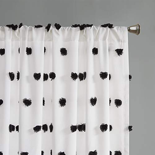 Intelligent Design Sophie Sheer Window Curtain Panel Clipped Pompom Embelished Privacy Drape with Rod Pocket for Bedroom Livingroom - Image 3