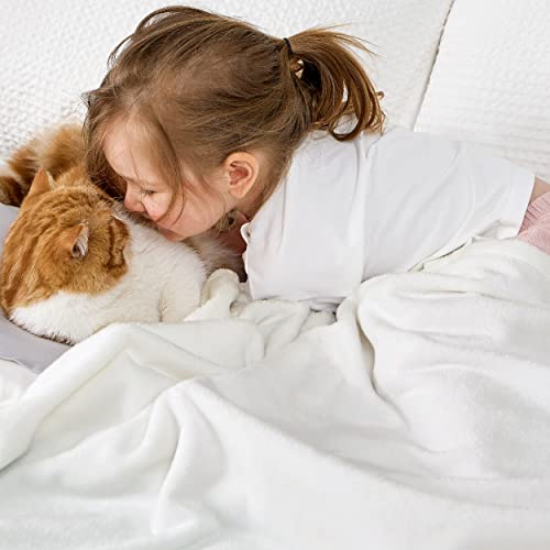 Image of Bedsure GentleSoft Bedding Fleece Blanket for Girls and Boys - Soft Cozy Cute Small Throw Blankets for Travel, 43x55 Inches, White