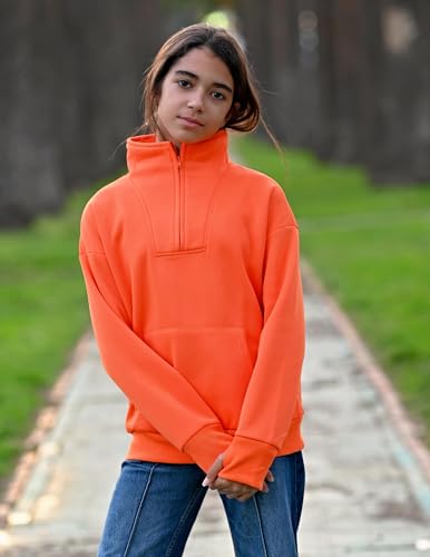 Image of Arshiner Girls Half Zip Sweatshirt Fleece Quarter Zip Pullover Sweatshirts | Fall Fashion Clothes for Teen Girls with Thumb Hole for 5-16 Years