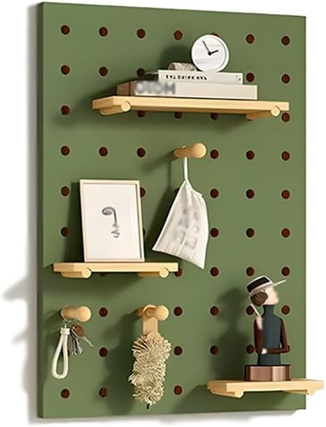 Wood Pegboard Wall Combination Organizer Panels, Storage Wall Display Pegboard Panel Kits for Bedroom, Study, Office, Bathroom, Home Wall Decoration(Green,23.62x31.49in)