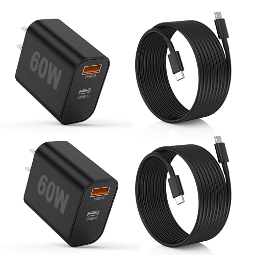 Type C Charger Fast Charging, 60W Dual Port USB-C Wall Charger with PD 40W & QC 20W Fast Charging, 10FT USB-C Cable for Samsung, iPhone, iPad Pro, MacBook M1/M2/M3, Black