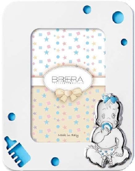 Generico Brera Bilderrahmen aus Holz für Kinder, 13 x 18 cm, Dekoration für Babyflasche und Baby, Weiß und Hellblau