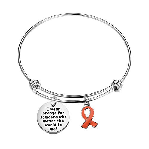 POTIY Orange Awareness Ribbon Charm Bracelet Kidney Cancer Leukemia Multiple Sclerosis Awareness Jewelry Cause Ribbon Inspirational Bracelet for Women