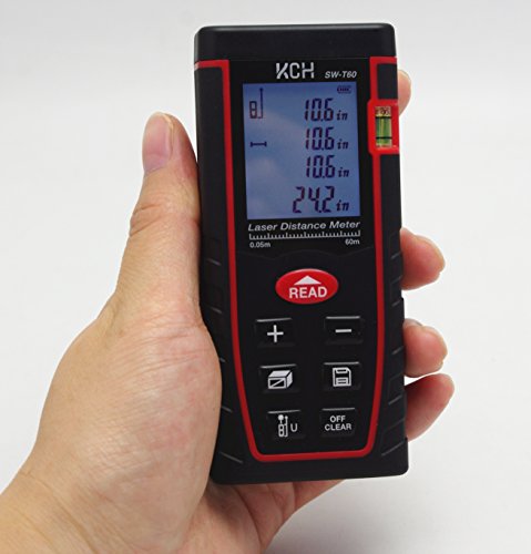 TestHelper SW-T60 Laser Distance Meter 60M/197ft/2362in Handheld Mini Measure Finder Diastimeter with Function of Self Calibration (7 Key 60M/197ft)