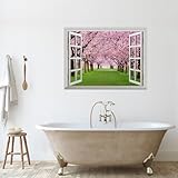 wall26 Removable Wall Sticker/Wall Mural - Cherry Blossom View Out of The Open Window Creative Wall Decor - 24 Inchx32 Inch