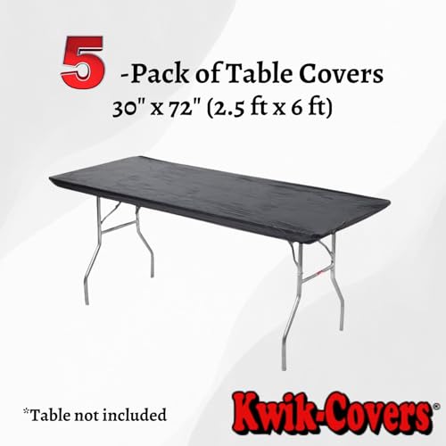 Image of Kwik-Covers 6' Rectangle Plastic Table Covers 30 inch x 72 inch, Bundle of 5 (Black)