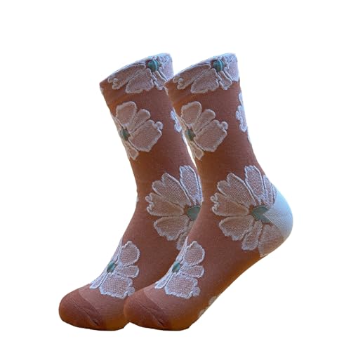 Image of 5 Pairs Floral Socks Women Trendy Flower Socks Embroidered Vintage,Girls Cute Sweet Nordic Textured Cotton Socks