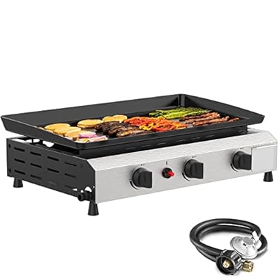 SKOK 3 Burner Gas Griddle- 23.3 Inch Outdoor Propane Griddle-30000 BTU Propane Fuelled, Portable Flat Top Gas Grill Camping Griddle Station for Kitchen, BBQ, Camping Tailgating
